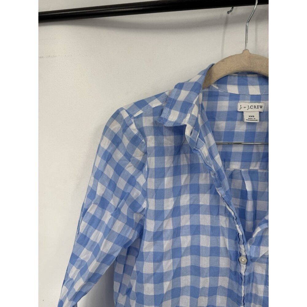 J. Crew Plaid Button Front Shirt Blue Long Sleeve Lightweight Preppy Western XXS - Picture 9 of 10